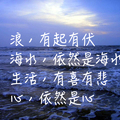 浪，有起有伏﹐ 海水，依然是海水。 生活，有喜有悲﹐ 心，依然是心。