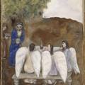 聖經故事 - 亞伯拉罕接待三位天使，夏卡爾作品， 1931年，法國國家博物館收藏。