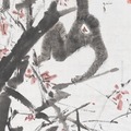 Chen Wen Hsi (Chinese-Singaporean, 1906 - 1992)  Two monkeys in a tree with blossoms, N/D  Ink and wash on paper. 