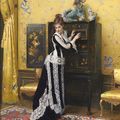 Gustave Léonard de Jonghe, Elegant lady standing by a Chinese cabinet, 