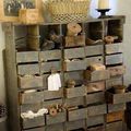 Beautiful Vintage Decor Ideas. Architectural salvage piece with lots of drawers filled with vintage treasures. 