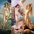 The Birth of Venus by Sandro Botticelli, William-Adolphe Bouguereau, and Fritz Zuber-Bühler (1486, 1879,1887)