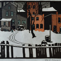 George Gustav Adomeit (1879-1967) Linocut City dwellings in snow