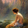 Seated Nude at Lily Pond, Louis Tiffany