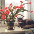 Dmitry Titov (Russian, *1920) Still life with a cat, 1983