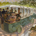 油彩+鉛筆+畫布 There is a queen in China____Paris Bus, 1932. Gilbert Spencer. Oil and pencil on canvas