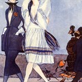 Art Deco fashion illustration by Armand Vallée, Les Oiseaux du Bois (Elegantes Courtisanes in Bois De Boulogne), La Vie Parisienne, 1921.