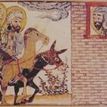 一本史書中的插圖，騎驢的耶穌和騎駱駝的穆罕默德。