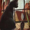 Le Chat Noir, Carol Hübner (1902 - 1981) - Oil on Cardboard -