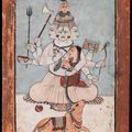 The five-faced Shiva (Panchanana), with Parvati and Nandi  circa 1750-80. Mandi, India. gouache on paper (via Bonhams)