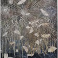 Kiki Smith (American, b. 1954), Spinners (Moths & spiders webs), 2014. Cotton Jacquard tapestry with hand painting and gold leaf,