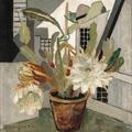 Oppstilling med blomst i potte / Shelf with flower in pot, Julie Holmberg-Krohn. Norwegian (1882 - 1956)