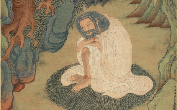 掛け軸】「 絹本 羅漢図 丁雲鵬 號聖華居士 」中国 明代画家