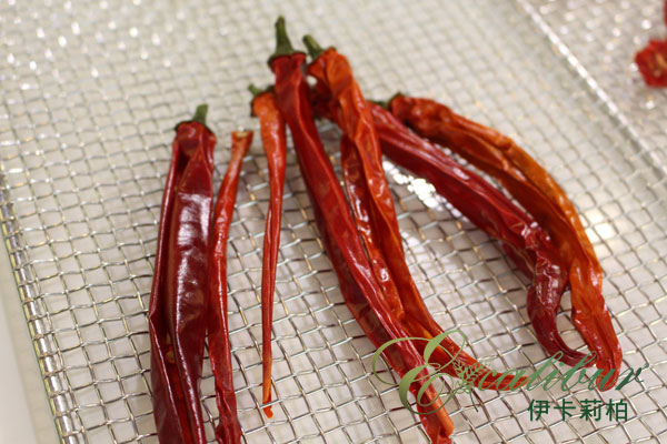 用Excalibur低溫乾果機烘乾的辣椒,完全不帶一點水分 用Excalibur低溫乾果機烘乾的辣椒,完全不帶一點水分