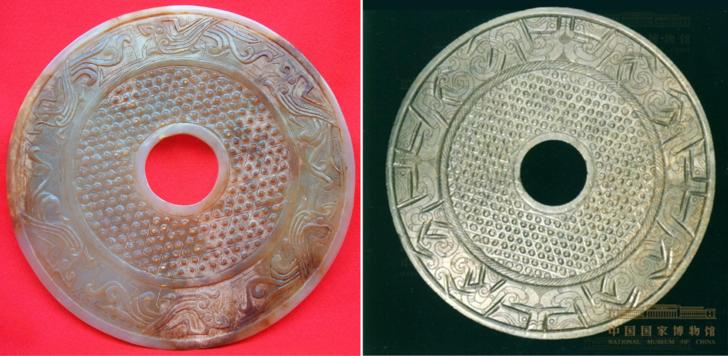 A jade carved Phoenix Bi and a jade carved Dragon Bi 玉雕鳳紋玉璧與龙纹玉璧 ...