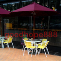 ODO ODO CAFE_A47A17-80cm半鋁玻璃圓桌+C96001鐵製紗網椅+SH-9英尺戶外咖啡午茶陽傘+傘座-50-s