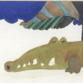 小女孩與大鱷魚（水彩/原圖掃描檔） / 自在主人水彩臨摹作品（2006.11.15畫/ 2007年掃描檔）