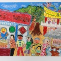 第一名 何宗翰/臺北市民生國小 	闔家安康
色彩豐富，畫面生動趣味，極具觀察力，充分呈現寺廟活動氛圍。